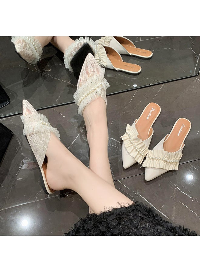 FLAT Fairy Style Toe Cap Half Slipper Women's Shoes For Outerwear, New Niche Half Top Single Shoe - Image 4