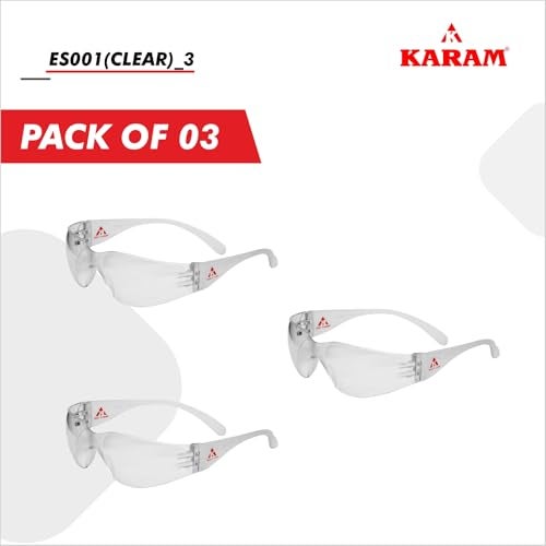 Karam ES001 Safety Goggles with Clear Lens | Lightweight, Scratch & Impact Resistant | Safety Glasses for Multipurpose Use for Pollution, Dust, Riding & Construction Work | PACK OF 3 - Image 2
