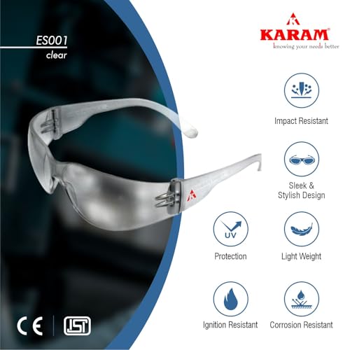 Karam ES001 Safety Goggles with Clear Lens | Lightweight, Scratch & Impact Resistant | Safety Glasses for Multipurpose Use for Pollution, Dust, Riding & Construction Work | PACK OF 3 - Image 4