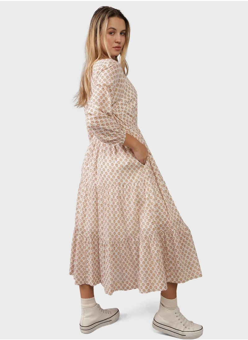 American Eagle Button Detail Tiered Shirt Dress