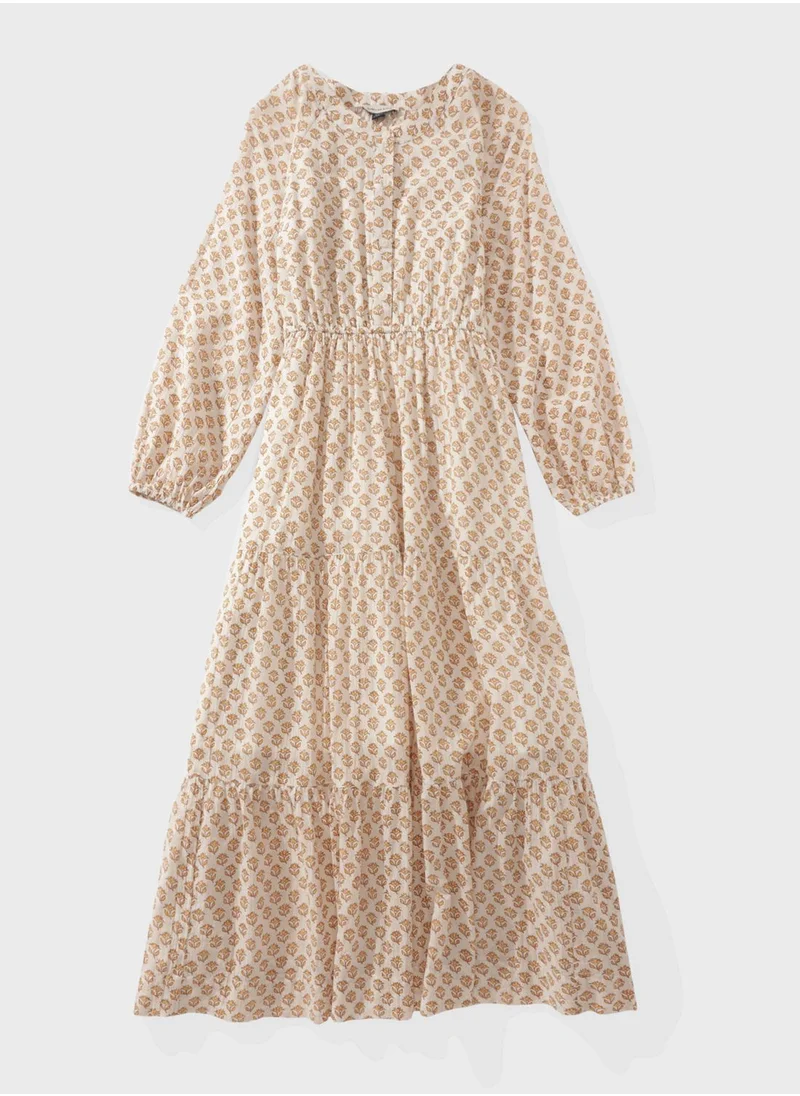 American Eagle Button Detail Tiered Shirt Dress