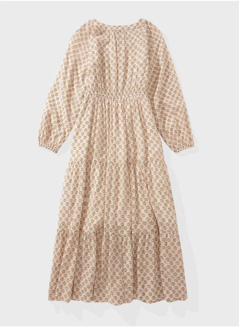 American Eagle Button Detail Tiered Shirt Dress