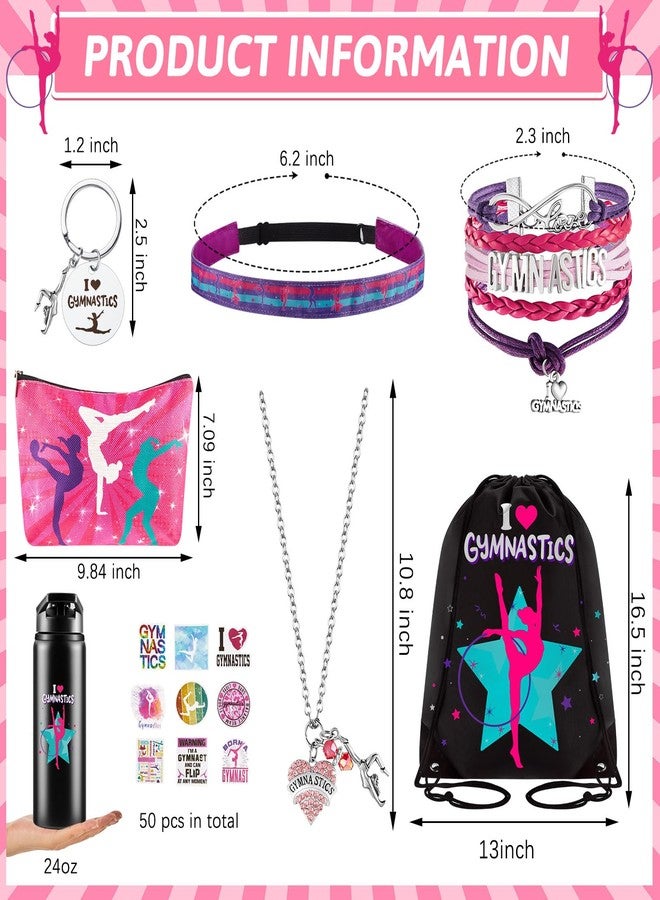 Kigeli Gymnastics Gifts Gymnastics Drawstring Bag Headband Bracelet Necklace Scrunchies Makeup Bag Vacuum Bottle Keychain 50 Pcs Waterproof Stickers Gymnastics Gymnast Party Favors - Image 2