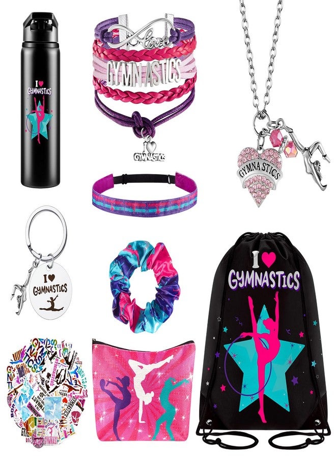 Kigeli Gymnastics Gifts Gymnastics Drawstring Bag Headband Bracelet Necklace Scrunchies Makeup Bag Vacuum Bottle Keychain 50 Pcs Waterproof Stickers Gymnastics Gymnast Party Favors - Image 1