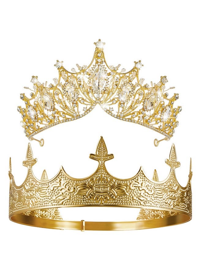 Sureio 2 قطع تاج ملكي عتيق للرجال وتاج ملكة باروكي للنساء تيارا كريستالية ملحقات حفلات الهالوين (أسلوب حيوي) - Image 1