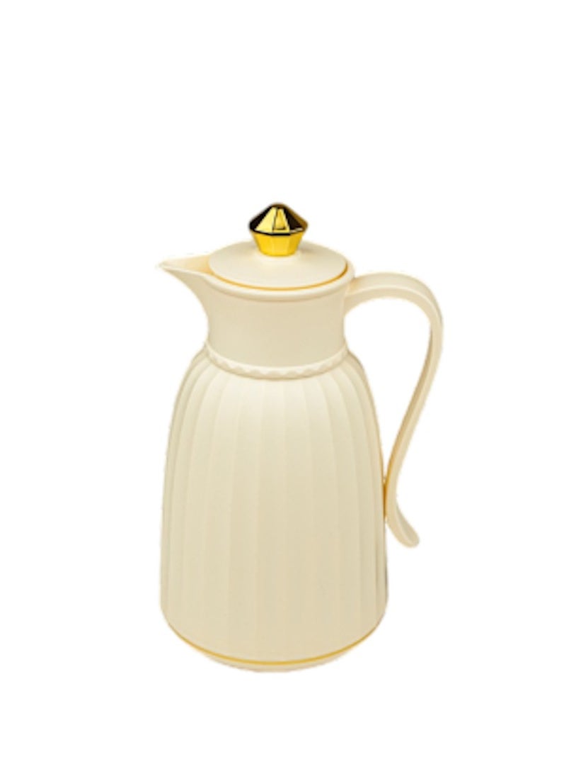 BASURRAH Vacuum thermos for tea and coffee, 1 liter capacity, beige color (Model: 19-46928)  - Image 1