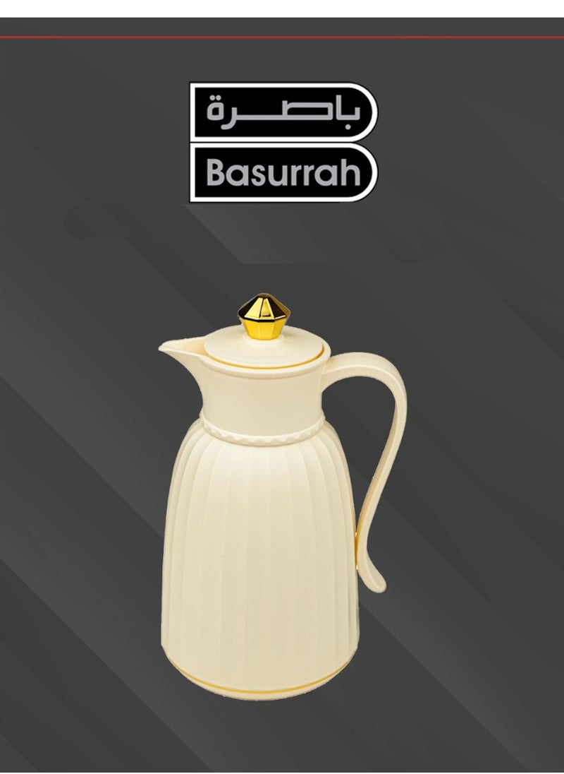 BASURRAH Vacuum thermos for tea and coffee, 1 liter capacity, beige color (Model: 19-46928)  - Image 2