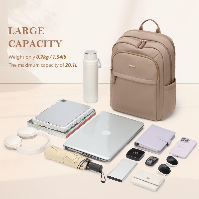 GOLF QUALITY Travel Backpack for Women Personal Carry On Bag Business Weekender Hiking Multilayer Laptop Bag,16 Inch,Champagne Brown - Image 5