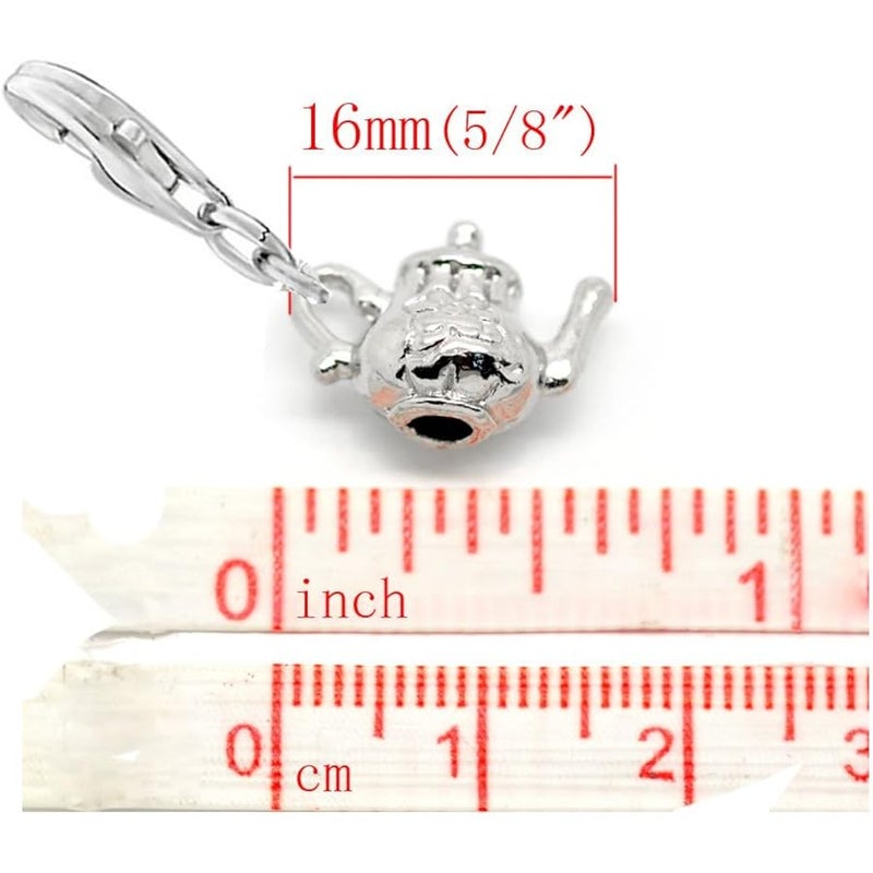 سيكسي سباركلز Sexy Sparkles Clip-on Tea Pot Charm – Tea Time Dangle Pendant with Lobster Clasp, Compatible with European Charm Bracelets and Necklaces - Image 2