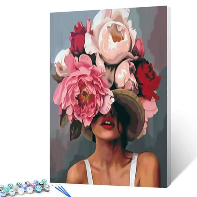 Tucocoo Girl with Flowers on Head Paint by Numbers for Adults Fashion Figure Lady Abstract Drawing Oil Paint by Numbers Modren Lady Head Flower Acrylic Oil Painting Set Without Frame-16''W x 20''H - Image 1