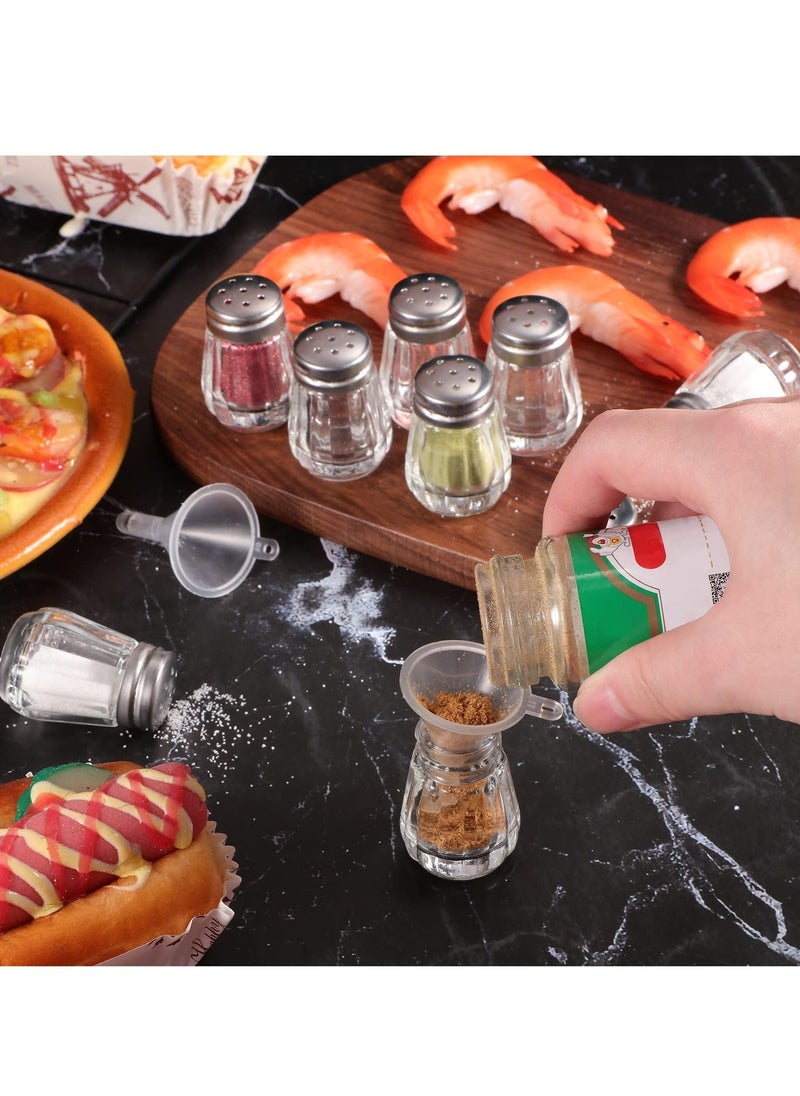 Excefore - Pepper Shakers, Pack of 12 Bulk Salt and Pepper Shakers with Funnel Tool, Clear Glass Mini Salt and Pepper Shakers Set with Stainless Steel Tops for Wedding Table & Party - Image 1