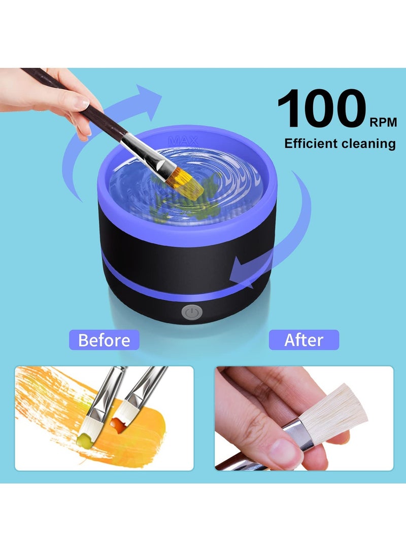 KASTWAVE Electric Paint Brush Cleaner Rinse Cup, with Silica gel mat bowl Portable Rinse Cup, 3 mode Improvement ons Automatic Dryer Machine, for Watercolor, Oil, Gouache Painting (Blue) - Image 4