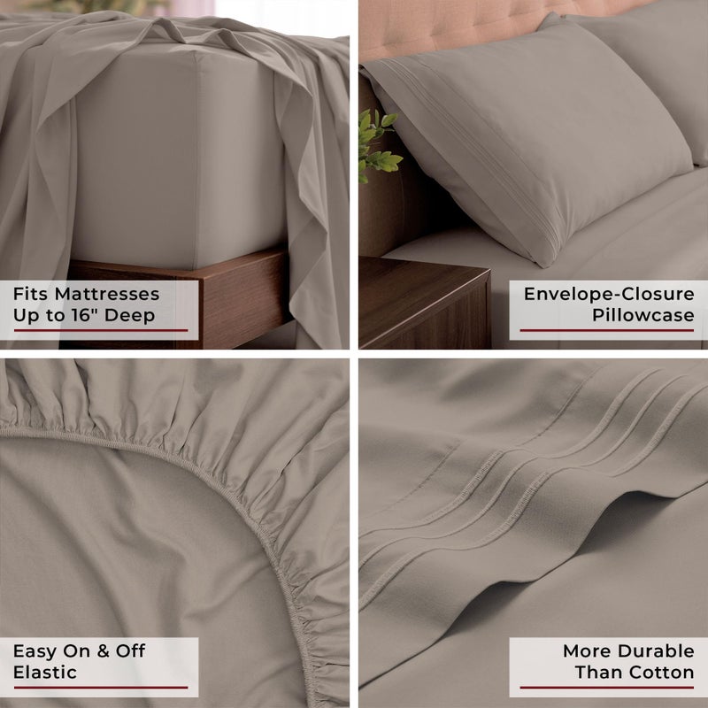 Mellanni King Sheets Set - 4 PC Iconic Collection Bedding - Hotel Luxury, Extra Soft, Cooling Bed Sheets - Wrinkle, Fade, Stain Resistant (King, Tan) - Image 5