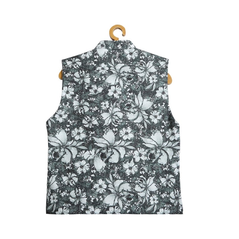 CAVIO Boys Green Traditional Floral Print Nehru Jacket - Image 5