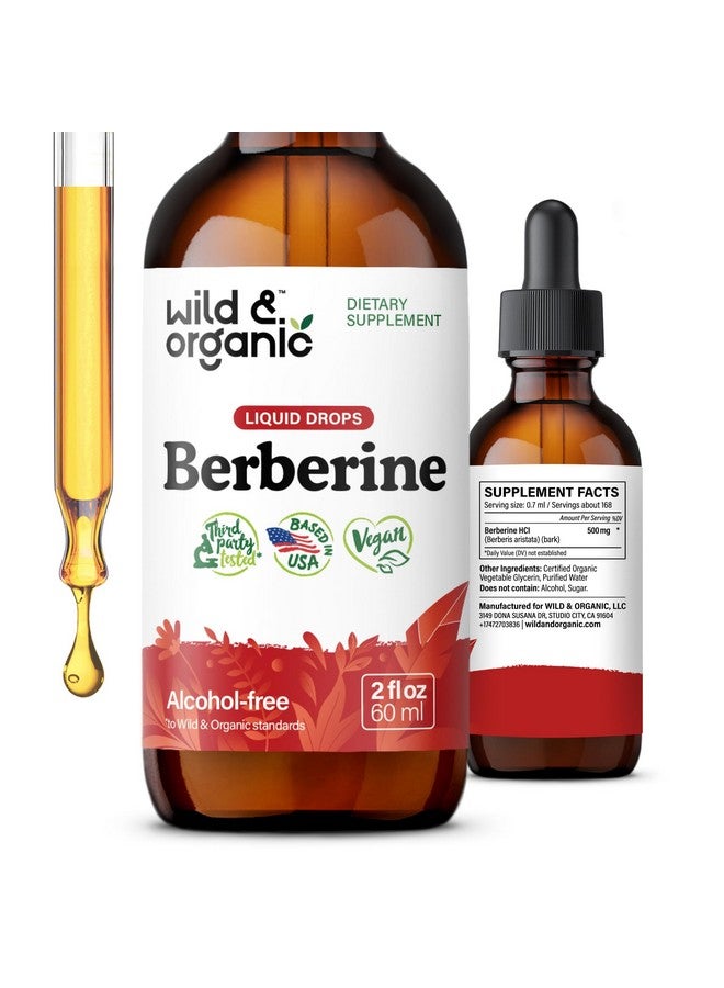 Wild & Organic Wild & Organic Berberine Liquid Drops - 500mg Berberine Supplement HCL for Overall Support - Natural Extract Tincture - Vegan, Alcohol & Sugar-Free - 2 fl oz  - Image 1