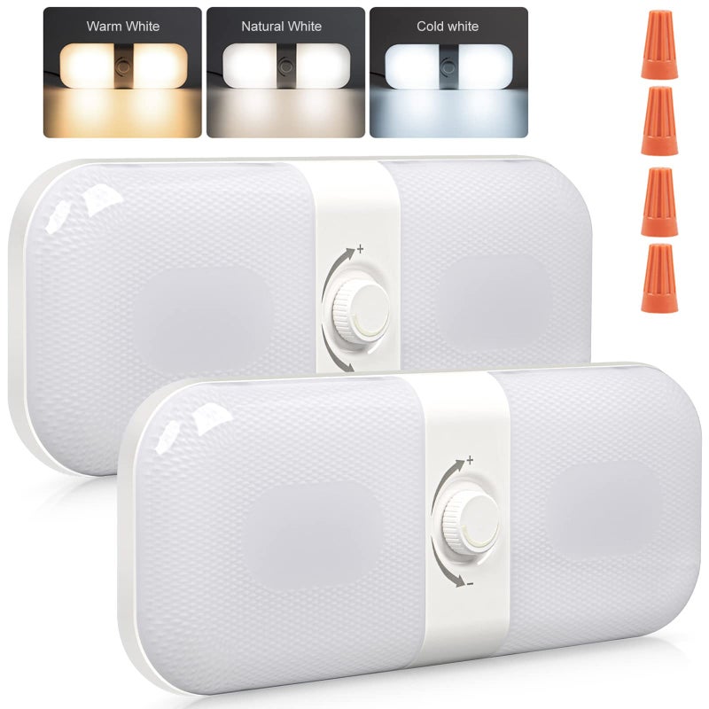 CT CAPETRONIX RV Lights Interior 1700LM, 3 Color TEM Camper Lights, Dimmable 12v Volt Led Lights Fixture, Ceiling Dome Light w Switch for Camper/Car/Trailer/Boat (Warm Cool Natural White) 2Pack - Image 1