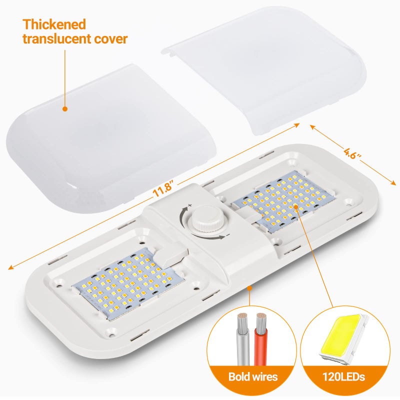 CT CAPETRONIX RV Lights Interior 1700LM, 3 Color TEM Camper Lights, Dimmable 12v Volt Led Lights Fixture, Ceiling Dome Light w Switch for Camper/Car/Trailer/Boat (Warm Cool Natural White) 2Pack - Image 5