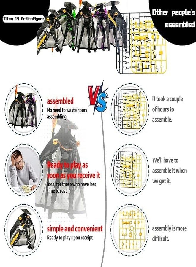 VALUEVIBES Assembly Completed Lucky 13 Action Figures, 3D Printed T13 Action Figure Multi-Jointed Movable, T13 Action Figure, Hand Painted Figure, Desktop Decorations Game Gifts (Black-Green) - Image 2