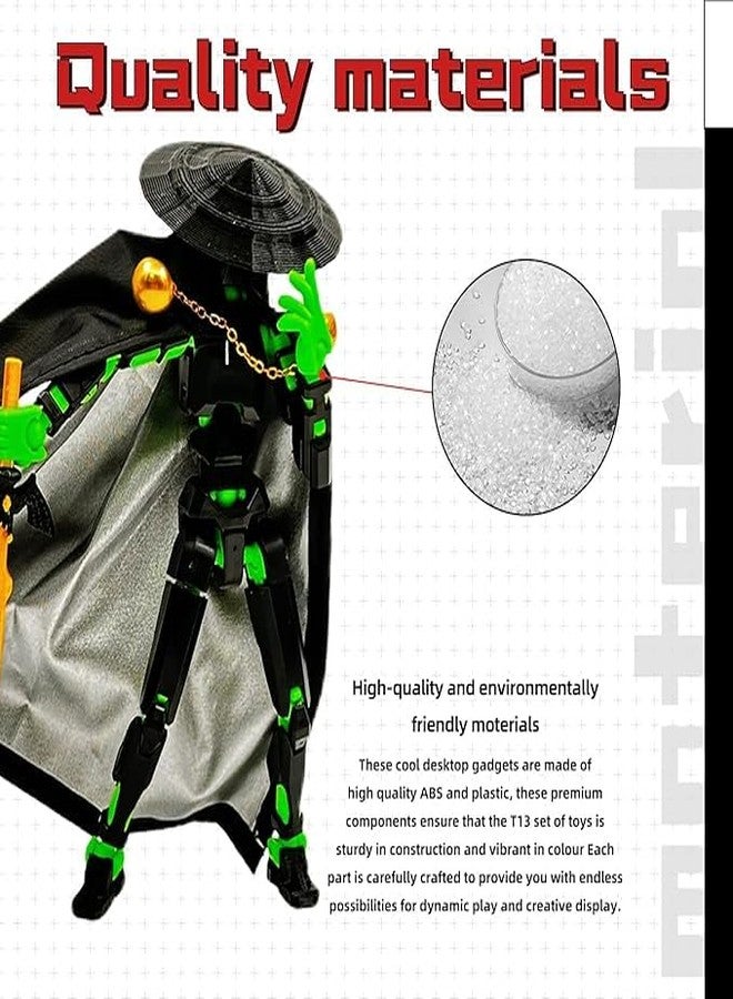 VALUEVIBES Assembly Completed Lucky 13 Action Figures, 3D Printed T13 Action Figure Multi-Jointed Movable, T13 Action Figure, Hand Painted Figure, Desktop Decorations Game Gifts (Black-Green) - Image 4