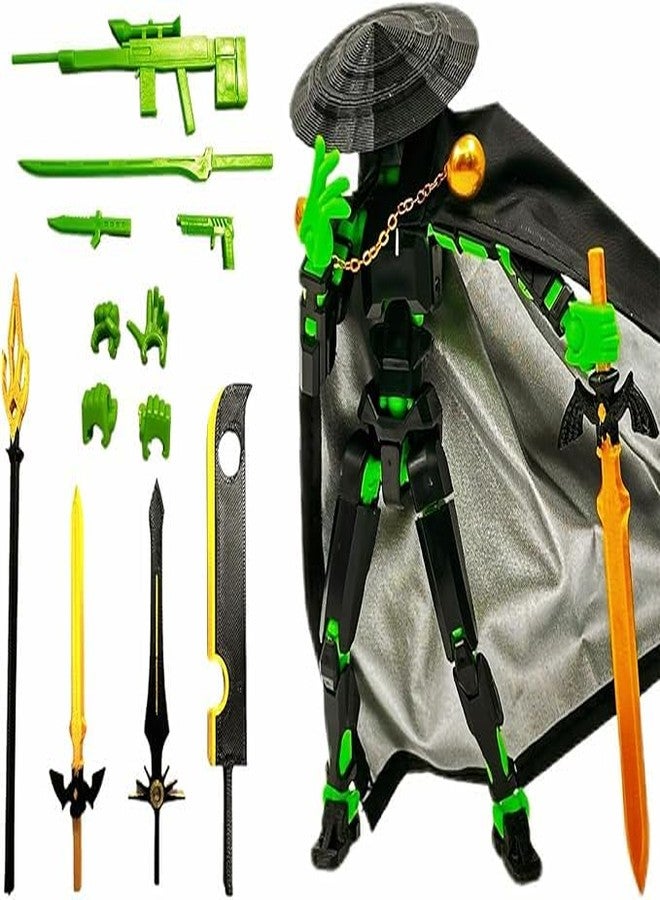 VALUEVIBES Assembly Completed Lucky 13 Action Figures, 3D Printed T13 Action Figure Multi-Jointed Movable, T13 Action Figure, Hand Painted Figure, Desktop Decorations Game Gifts (Black-Green) - Image 1