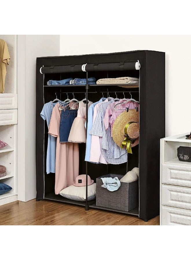Raxoom Portable Clothing Wardrobe Cabinet Fabric Cover and Household Items Storage Wardrobe 175 x 45 x 110cm black - Image 1