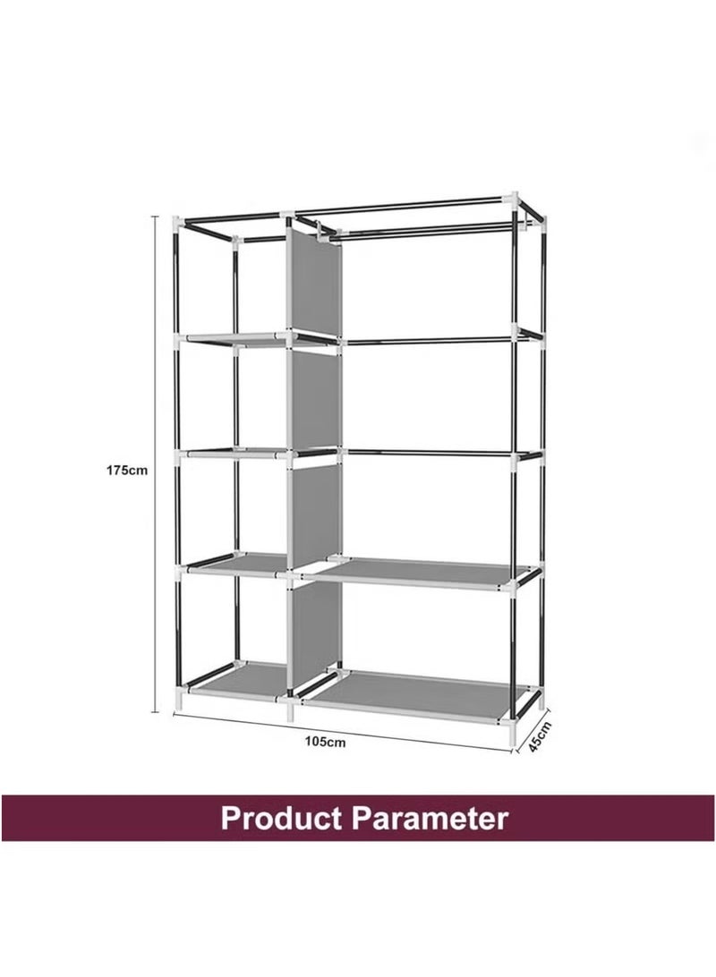 Raxoom Portable Clothing Wardrobe Cabinet Fabric Cover and Household Items Storage Wardrobe 175 x 45 x 110cm black - Image 3