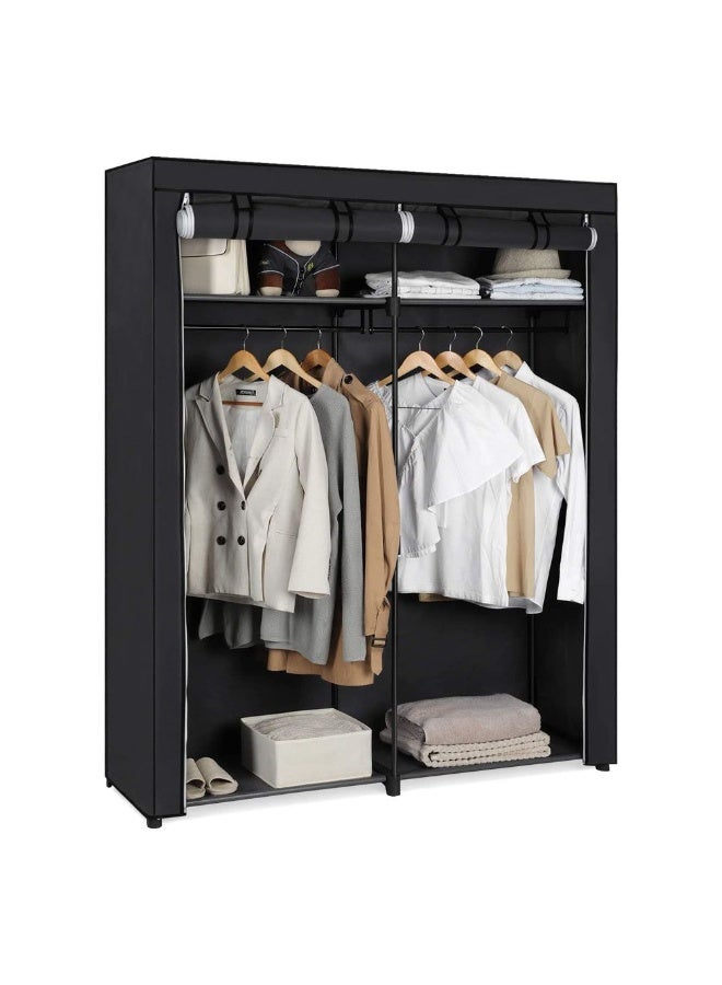 Raxoom Portable Clothing Wardrobe Cabinet Fabric Cover and Household Items Storage Wardrobe 175 x 45 x 110cm black - Image 2