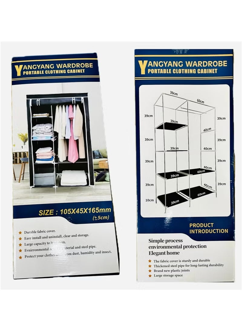 Raxoom Portable Clothing Wardrobe Cabinet Fabric Cover and Household Items Storage Wardrobe 175 x 45 x 110cm black - Image 4