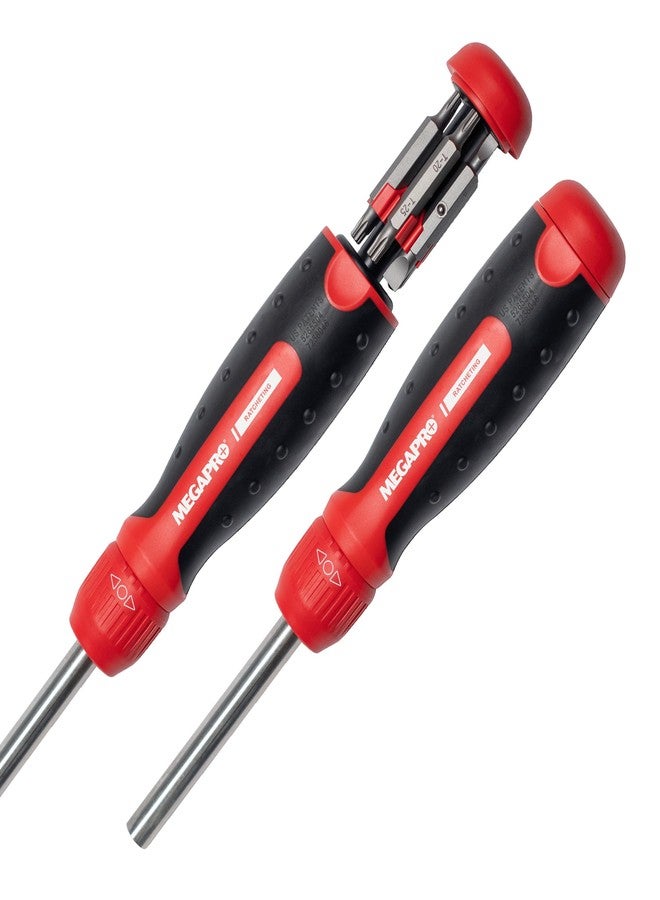 MEGAPRO® Original Ratcheting Multi-Bit Screwdriver with ¼” Hex Shaft | Phillips, Torx, Flat, Square | Trades Screwdriver - Image 1