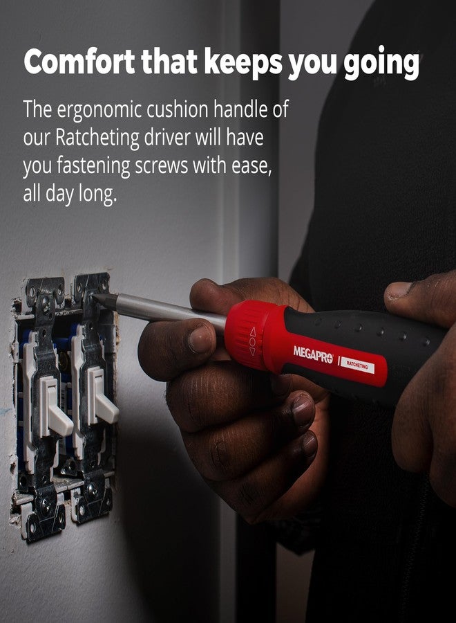 MEGAPRO® Original Ratcheting Multi-Bit Screwdriver with ¼” Hex Shaft | Phillips, Torx, Flat, Square | Trades Screwdriver - Image 4