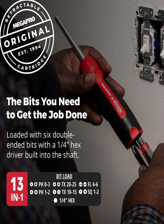 MEGAPRO® Original Ratcheting Multi-Bit Screwdriver with ¼” Hex Shaft | Phillips, Torx, Flat, Square | Trades Screwdriver - Image 2