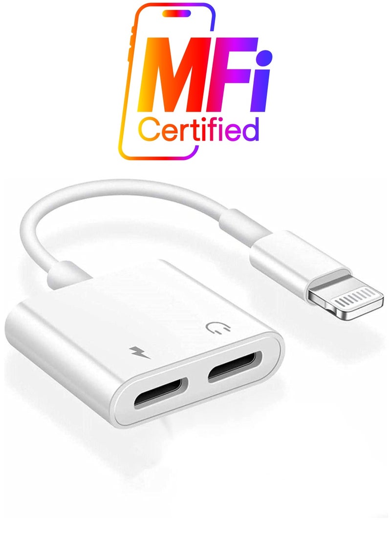 Generic - iPhone Headphones Adapter & Splitter, 2 in 1 Dual Lightning Charger Cable Aux Audio Adapter Converter for iPhone 12/11/XS/XR/X/8/7/6/iPad, Support Calling+Charging+Music Control - Image 1