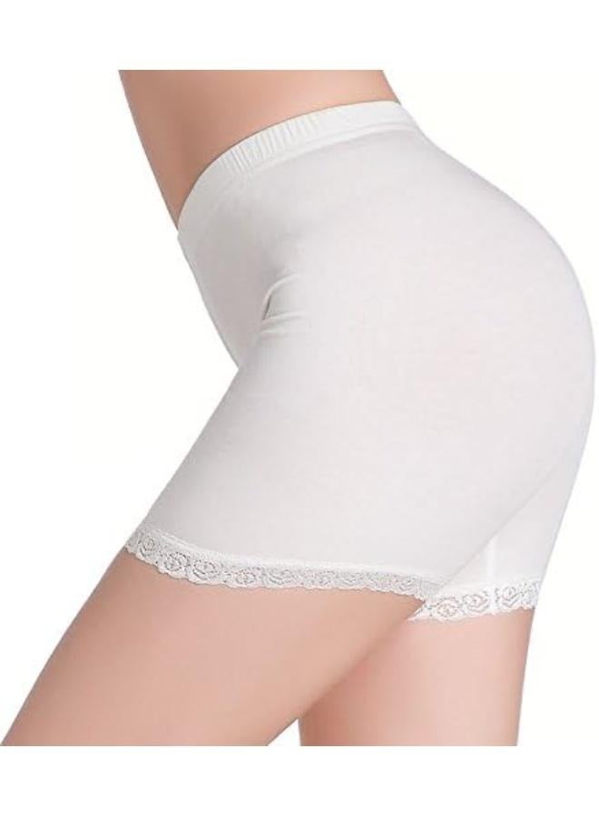 Ice Silk Seamless Safety Pants Women's Summer Thin Anti-Exposed Lace Bottoming Shorts H956- White  - Image 4