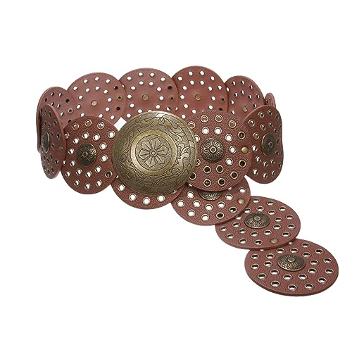Beltiscool 3 1/2" (90 mm) Wide Ladies Wide Boho Disc Concho Leather Belt, Tan | XL - 48 END-TO-END - Image 1