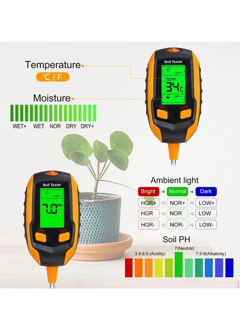 NajmStyle - 4-in-1 Soil Moisture Meter,Digital Plant Temperature/Soil Moisture/PH Meter/Sunlight Intensity/Environment Humidity Backlight LCD display Soil Test Meter for Gardening, Farming,and Outdoor Plants - Image 1
