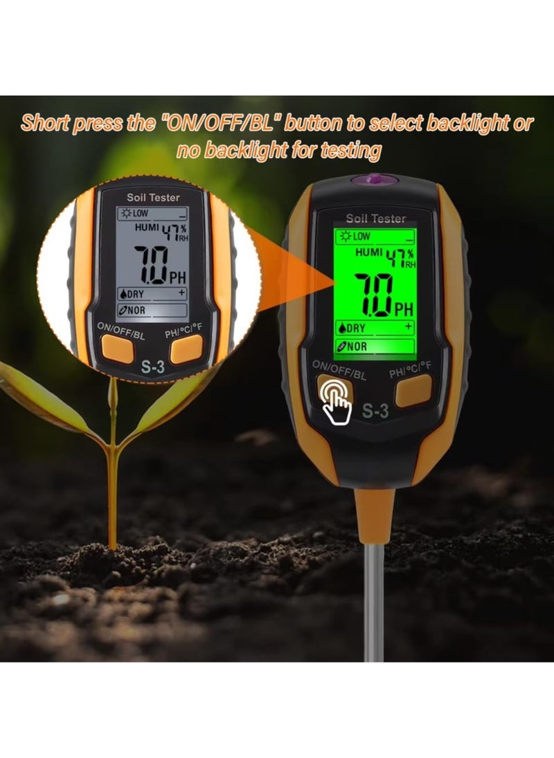 NajmStyle - 4-in-1 Soil Moisture Meter,Digital Plant Temperature/Soil Moisture/PH Meter/Sunlight Intensity/Environment Humidity Backlight LCD display Soil Test Meter for Gardening, Farming,and Outdoor Plants - Image 1