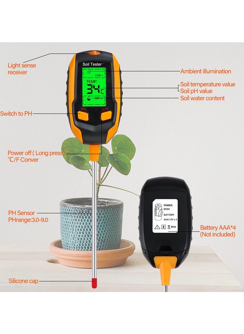 NajmStyle - 4-in-1 Soil Moisture Meter,Digital Plant Temperature/Soil Moisture/PH Meter/Sunlight Intensity/Environment Humidity Backlight LCD display Soil Test Meter for Gardening, Farming,and Outdoor Plants - Image 1