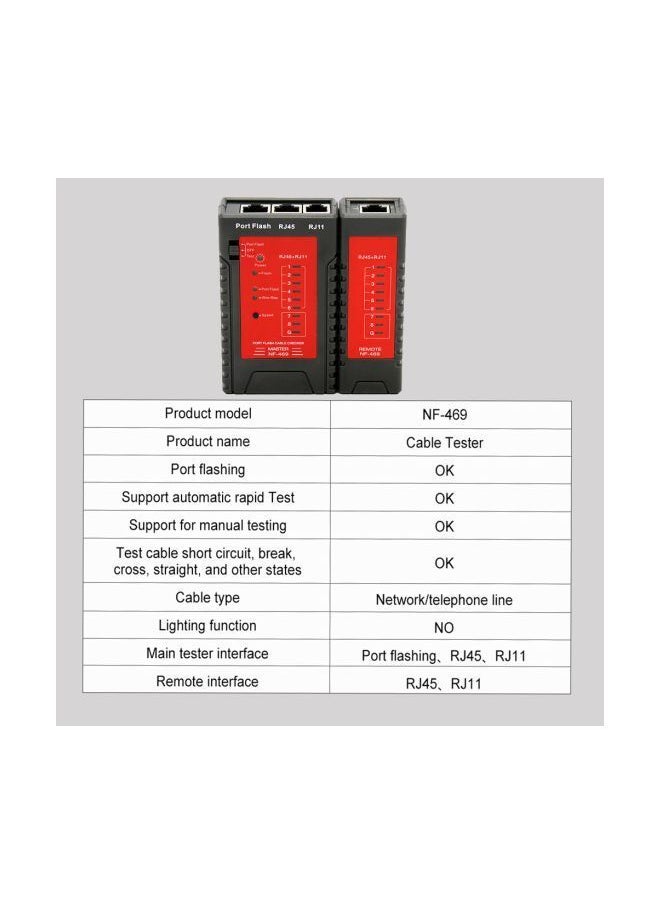 Network Cable Tester For Ethernet LAN Red/Black 103x97x26millimeter