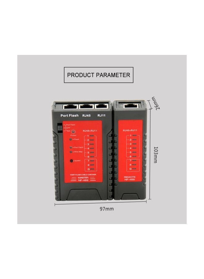 Network Cable Tester For Ethernet LAN Red/Black 103x97x26millimeter
