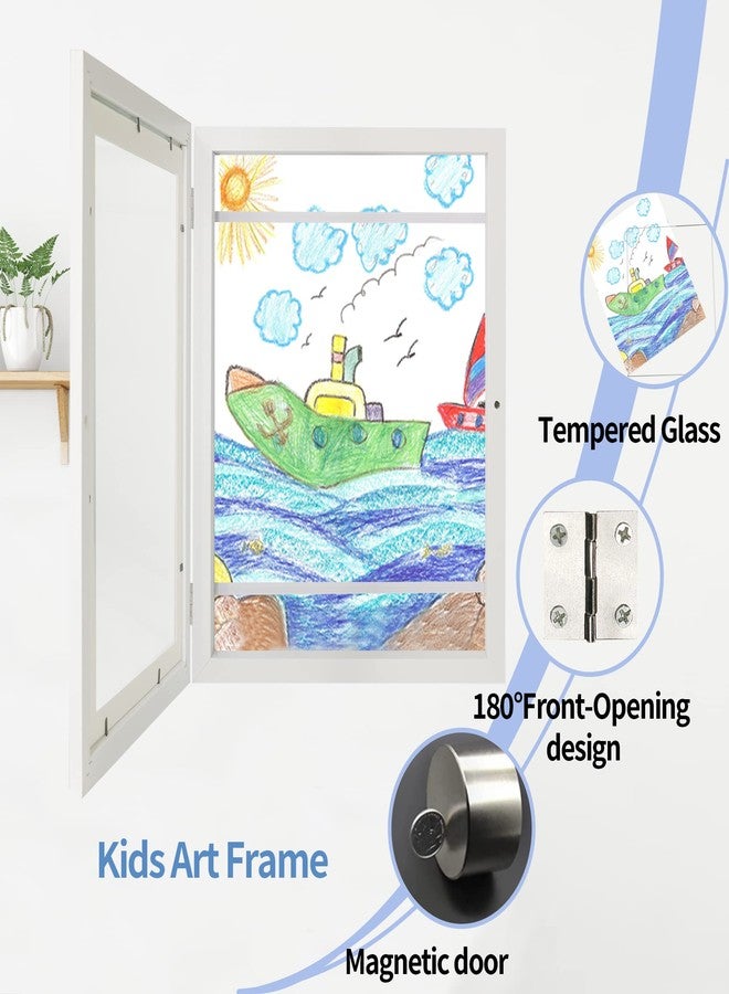 iRahmen Kids Art Frames 9x12 - Front Opening Childrens Picture Frame Changeable, Wood Artwork Display Storage for Wall Mount, Magnetic Door Holds 50 Art Pieces for Drawings, 3D Picture, Crafts, Portfolio, White - Image 4