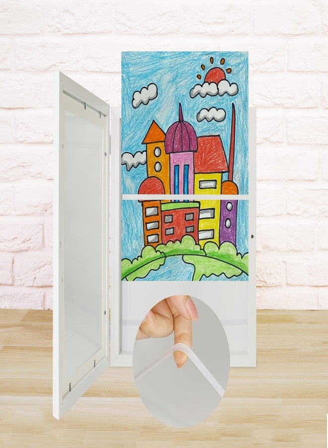 iRahmen Kids Art Frames 9x12 - Front Opening Childrens Picture Frame Changeable, Wood Artwork Display Storage for Wall Mount, Magnetic Door Holds 50 Art Pieces for Drawings, 3D Picture, Crafts, Portfolio, White - Image 3