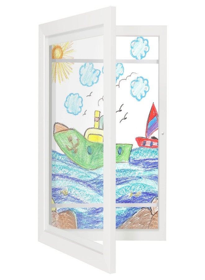 iRahmen Kids Art Frames 9x12 - Front Opening Childrens Picture Frame Changeable, Wood Artwork Display Storage for Wall Mount, Magnetic Door Holds 50 Art Pieces for Drawings, 3D Picture, Crafts, Portfolio, White - Image 1