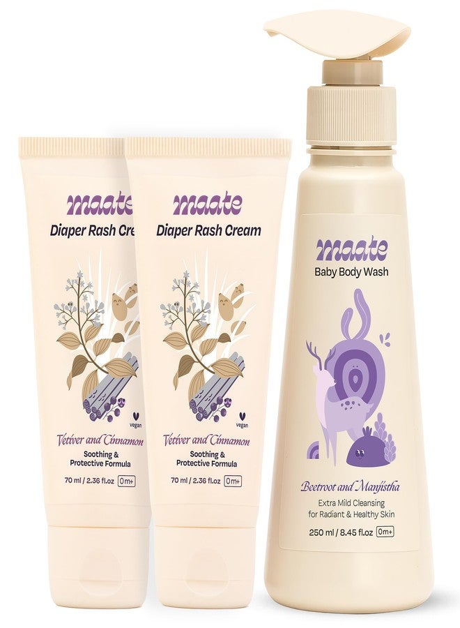 Maate Baby Body Wash 250 ml & Diaper Rash Cream 70 ml (Pack of 2) | Natural Care with Beetroot, Aloe Vera & Avocado Oils | Tear-Free, Soothing, pH Balanced for Sensitive Skin | Babies & Kids 0m+ - Image 1
