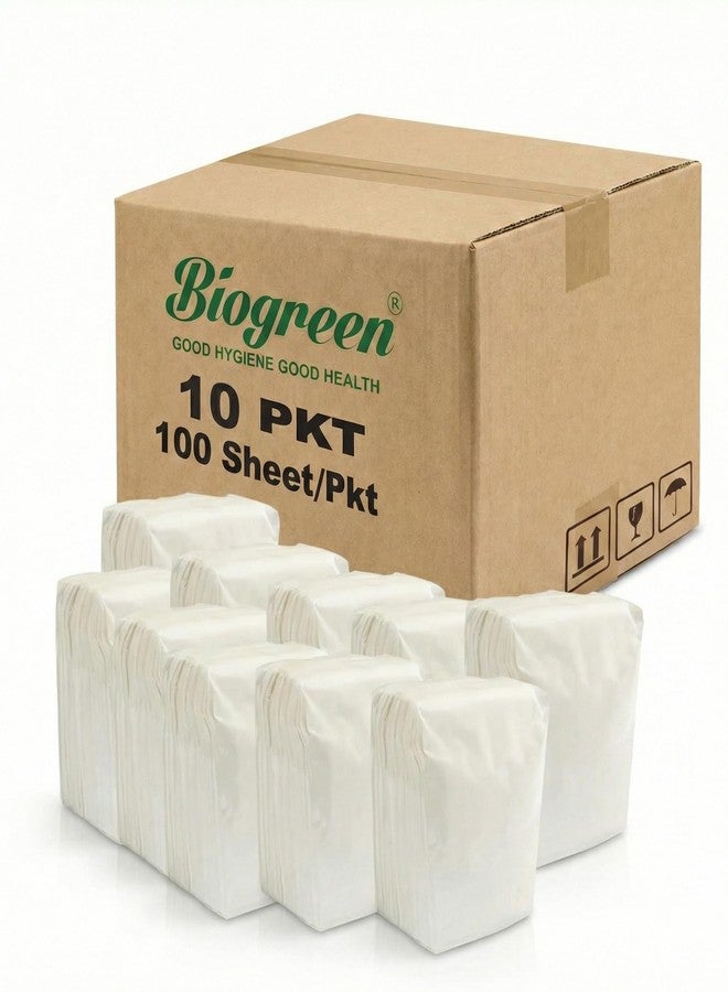 Biogreen L-fold/Table Top White Paper Napkin Refill - 1000 Sheets ||, Per Packets 100 Sheets (Pack of 10) - Image 1
