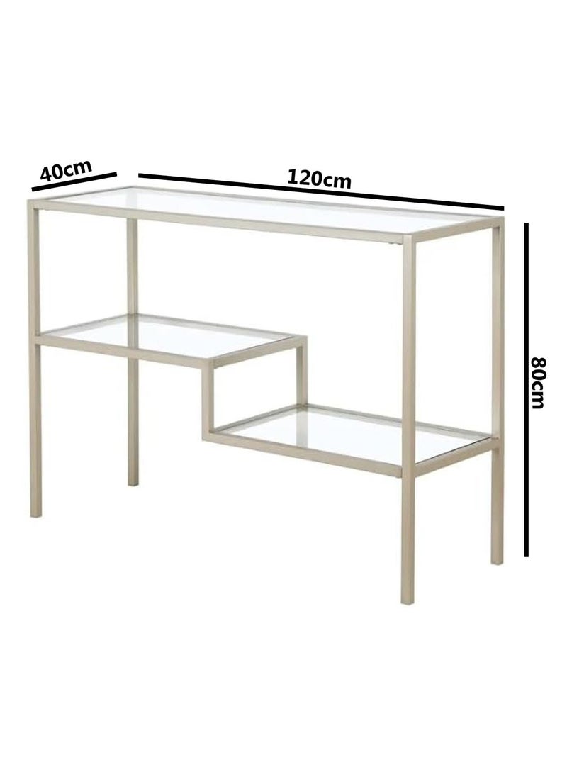 LINGWEI Console Table Hallway Console Table with Clear Glass Shelves and Gold Metal Frame For Home Living room Silver 120x80x40cm  - Image 4