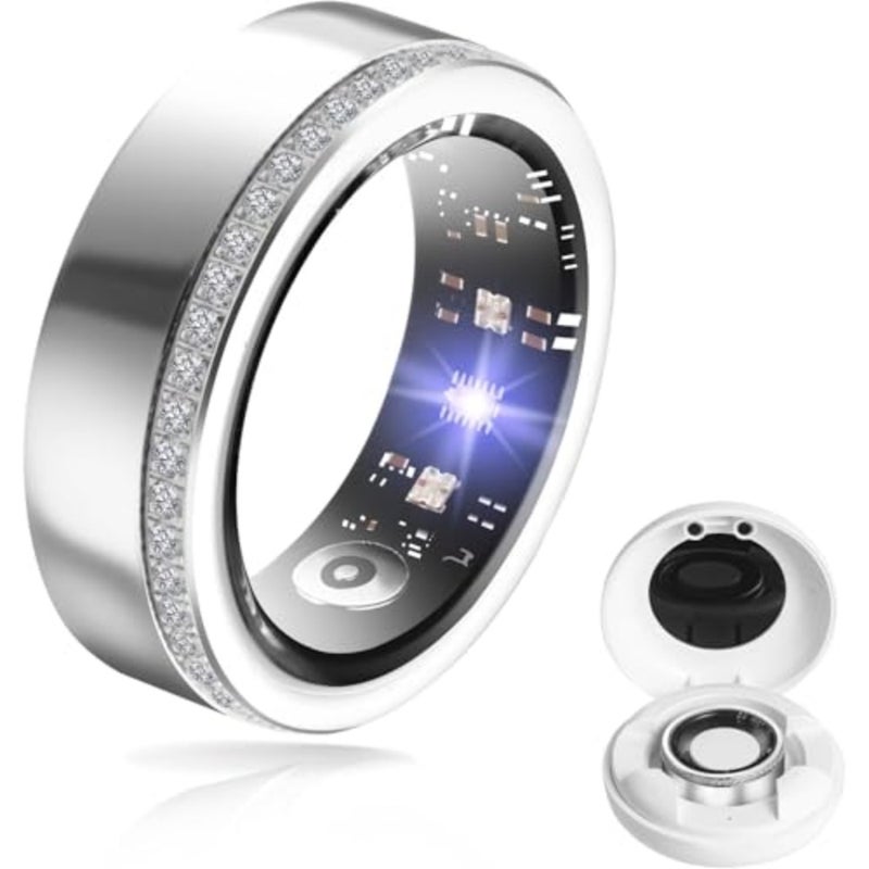 Smart ring for health monitoring during sleep and daily activity, titanium alloy, black, IP68 waterproof with heart rate, blood pressure, oxygen, cycle, and step tracking - Image 1