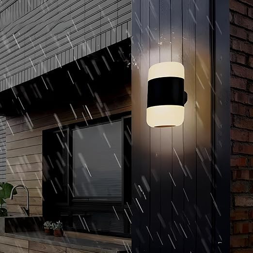JACKAL 12W Glass LED Outdoor Wall Light IP65 Waterproof, Warm White 3000K Up Down Lighting, Modern Exterior Sconce for Porch, Garden, Patio, Garage – Durable Design with 1-Year Warranty Included - Image 1