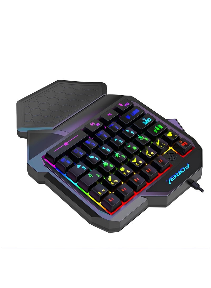 Forev F6 One-Handed Gaming Keyboard - Rainbow Backlight - 35 Keys - 20 Million Keystroke Lifespan - Ergonomic Design - Connectivity - USB 2.0 - Black - Image 2