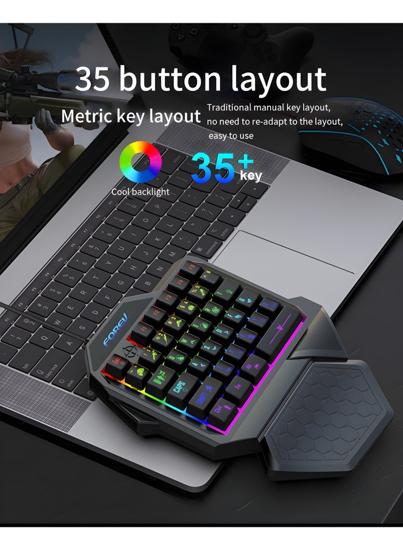 Forev F6 One-Handed Gaming Keyboard - Rainbow Backlight - 35 Keys - 20 Million Keystroke Lifespan - Ergonomic Design - Connectivity - USB 2.0 - Black - Image 3