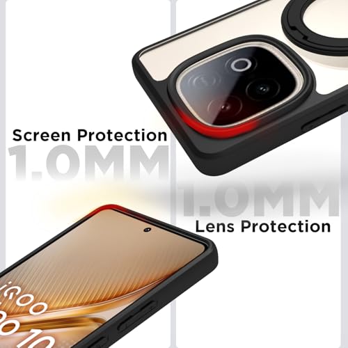 RIGGEAR Shockproof Sleek Hybrid Armor 360° Rotating Magnetic Ring Stand Back Cover Case Compatible with MagSafe Accessories for iQOO Neo 10 5G (Clear PC + Black TPU Bumper) - Image 5